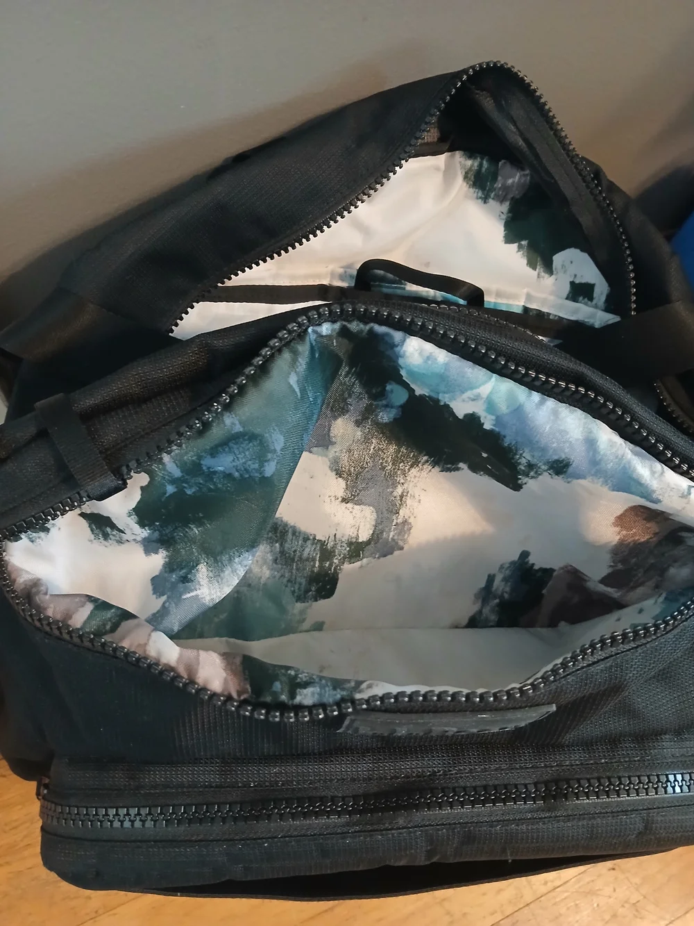 L.L.Bean Black Diaper Bag Backpack with Printed Interior Lining, Zip Closure